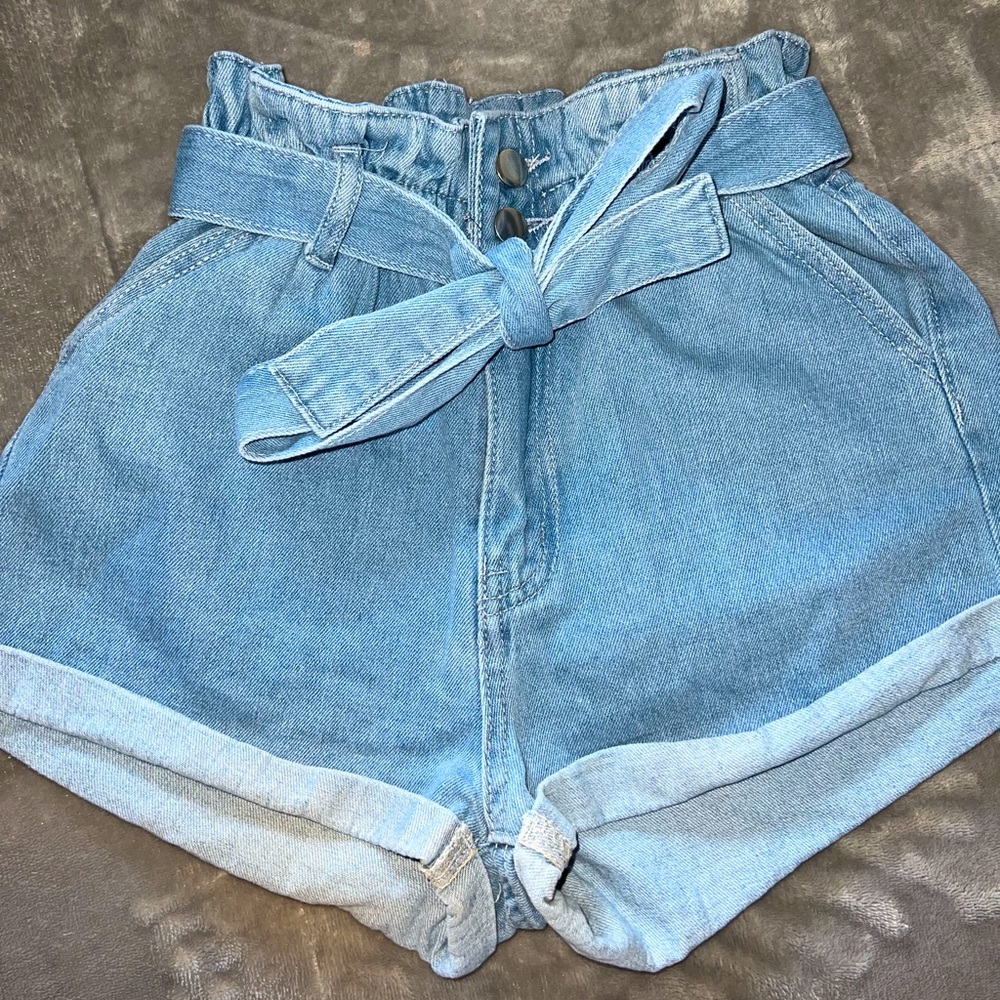 paperbag denim mom shorts